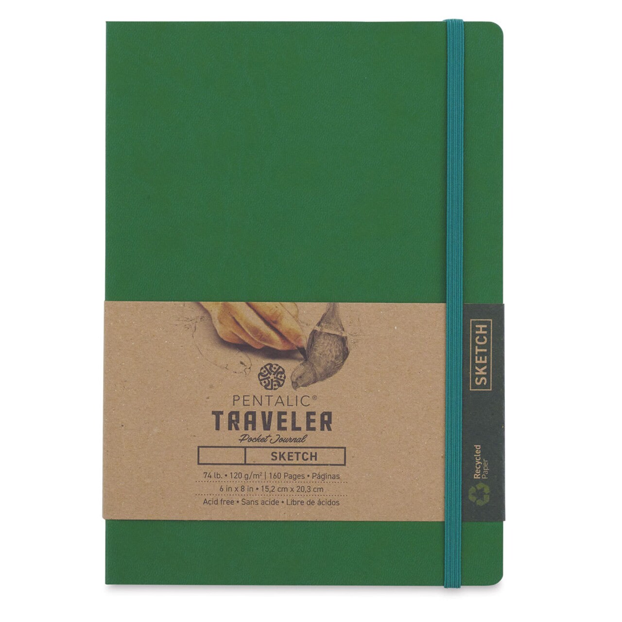 Pentalic Recycled Traveler's Sketchbook - 8-1/4" x 5-7/8", Green